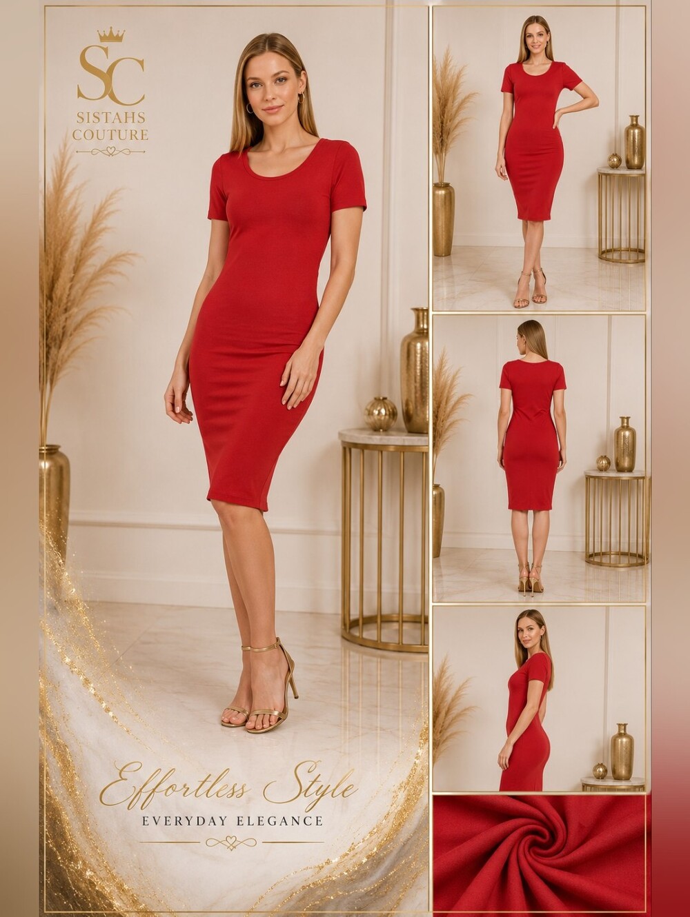 Zenana | Women's Short Sleeve Cotton T-Shirt Knee Length Bodycon Midi Dress